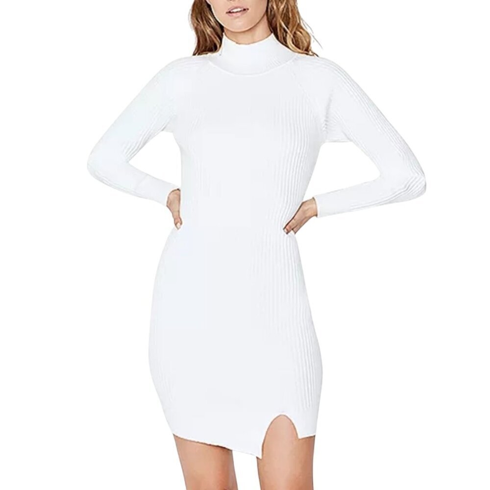 Bardot Cream Sweater Dress Medium Ribbed Knit Long Sleeve Bodycon